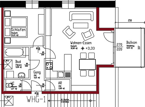 Wohnung I - 55,34 m²